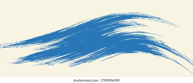 Grunge grainy blue brush stroke with spray texture. Hand drawn distress damaged vintage banner with zigzag bold line. Rough thick brush stroke texture. Spray paint effect vector background.