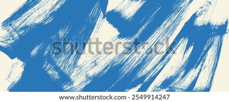 Grunge grainy blue brush stroke with spray texture. Hand drawn distress damaged vintage banner with zigzag bold line. Rough thick brush stroke texture. Spray paint effect vector background.