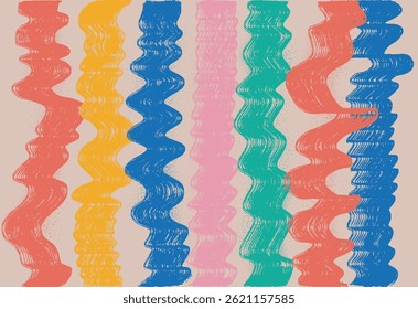 Textura de trazo de pincel de color granulado grunge. Líneas onduladas, trazos gruesos de cepillo de arte, arañazos, abrasiones. Dibujado a mano Vector de socorro dañado Anuncio vintage con zigzag audaz ilustración de línea.