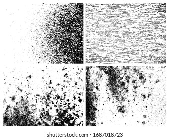 Grunge grainy dirty texture. Set of four abstract urban distress overlay backgrounds. Vector illustration