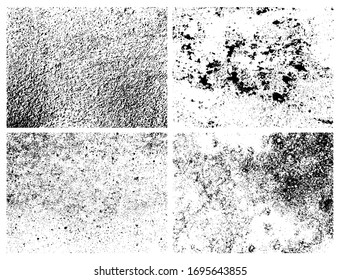 Grunge grainy dirty texture. Set of four abstract urban distress overlay backgrounds. Vector illustration