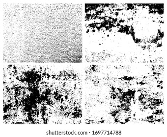 Grunge textura sucia granulada. Conjunto de cuatro abstractos fondos superpuestos de socorro urbano. Ilustración del vector
