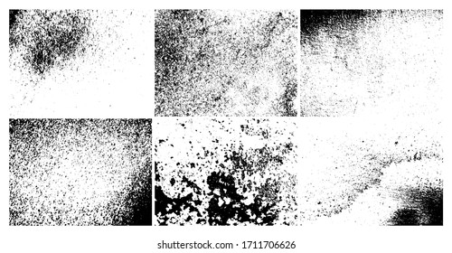 Grunge grainy dirty texture. Set of six abstract urban distress overlay backgrounds. Vector illustration