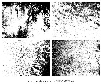 Grunge grainy dirty texture. Set of four abstract urban distress overlay backgrounds. Vector illustration