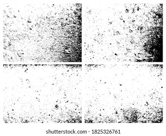 Grunge grainy dirty texture. Set of four abstract urban distress overlay backgrounds. Vector illustration