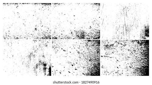 Grunge grainy dirty texture. Set of six abstract urban distress overlay backgrounds. Vector illustration