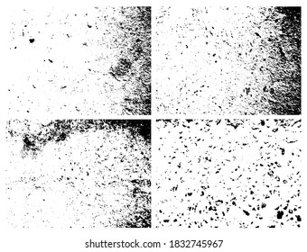 Grunge grainy dirty texture. Set of four abstract urban distress overlay backgrounds. Vector illustration