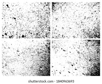 Grunge grainy dirty texture. Set of four abstract urban distress overlay backgrounds. Vector illustration