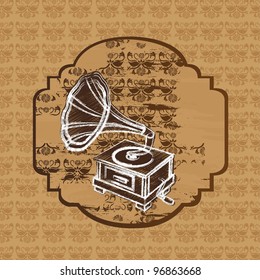 grunge gramophone over ornament background. vector