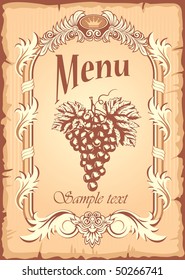 Grunge grape banner in old, antique style, vector