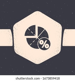 Grunge Graph, schedule, chart, diagram, infographic, pie graph icon isolated on grey background. Monochrome vintage drawing. Vector Illustration