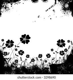 Grunge grass and flower, vector illustration