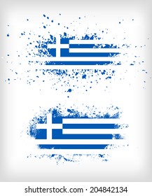 Grunge greek ink splattered flag vectors