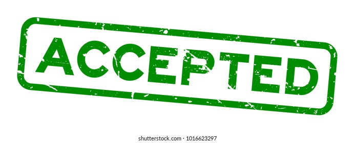 Grunge green accepted word square rubber seal stamp on white background