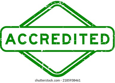 Grunge green accredited word rubber seal stamp on white background