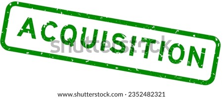 Grunge green acquisition word square rubber seal stamp on white background