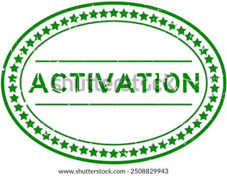 Grunge green activation word oval rubber seal stamp on white background