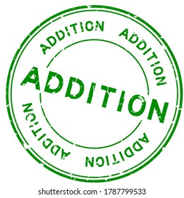 Grunge green addition word round rubber seal business stamp on white background