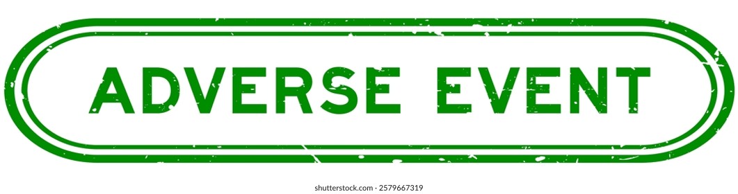 Grunge green adverse event word rubber seal stamp on white background