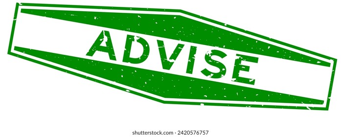 Grunge green advise word hexagon rubber seal stamp on white background