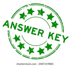 Grunge green answer key word round rubber seal stamp on white background