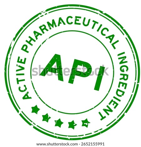 Grunge green API Active Pharmaceutical Ingredient word round rubber seal stamp on white background