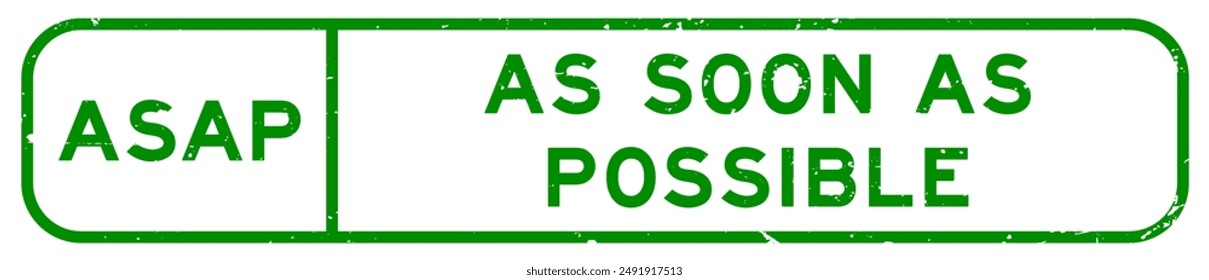 Grunge green ASAP as soon as possible word square rubber seal stamp on white background