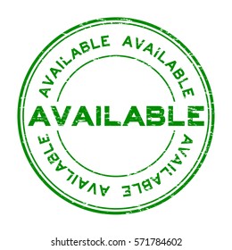 Grunge green available round rubber stamp on white background