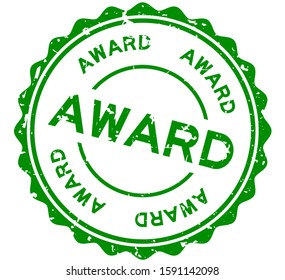 Grunge green award word round rubber seal stamp on white background