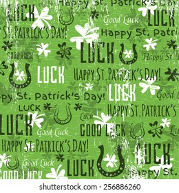 grunge green background for Patricks day with shamrocks, vector 