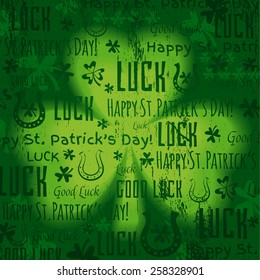 grunge green background for Patricks day with shamrock, vector illustration