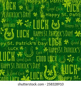 grunge green background for Patricks day with shamrocks, vector illustration