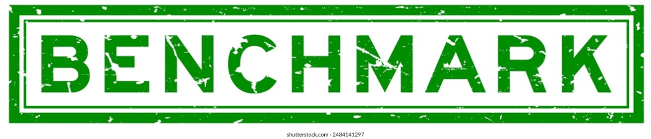 Grunge green benchmark word square rubber seal stamp on white background