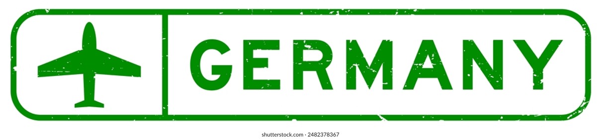 Grunge green bermany word with plane icon square rubber seal stamp on white background