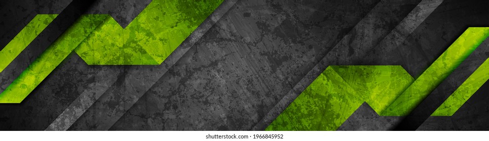 Grunge green black tech abstract background geometric stripes. Vector banner design