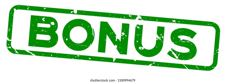 Grunge green bonus square rubber seal stamp on white background