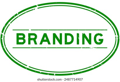 Grunge green branding word oval rubber seal stamp on white background