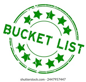 Grunge green bucket list word round rubber seal stamp on white background