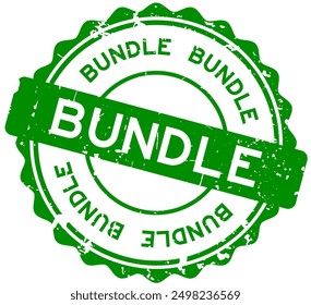 Grunge green bundle word round rubber seal stamp on white background