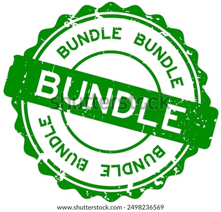 Grunge green bundle word round rubber seal stamp on white background