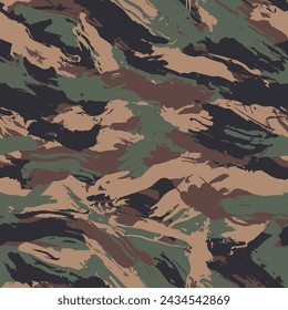 Grunge green camouflage, modern fashion design. Camo made brush strokes hand draws pattern. Fashionable Wallpaper or fabric print. Vector seamless texture. 