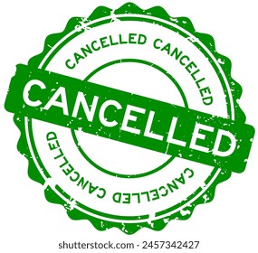 Grunge green cancelled word round rubber seal stamp on white background