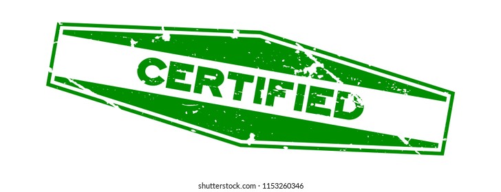 Grunge green certified hexagon rubber seal stamp on white background