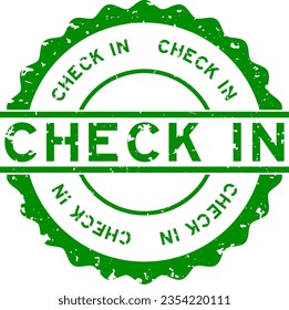 Grunge green check in word round rubber seal stamp on white background