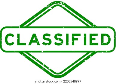 Grunge green classified word rubber square seal stamp on white background