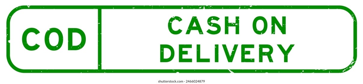 Grunge green COD cash on delivery word square rubber seal stamp on white background