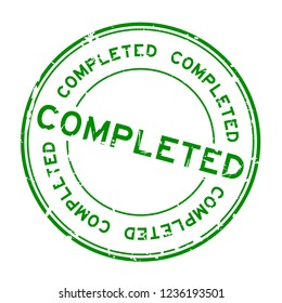 Grunge green completed round rubber seal stamp on white background