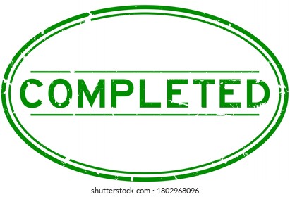 Grunge green completed word oval rubber seal stamp on white background