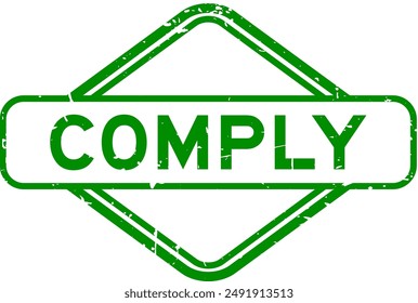 Grunge green comply word rubber seal stamp on white background