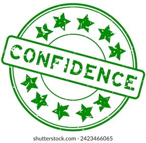 Grunge green confidence word with star icon round rubber seal stamp on white background